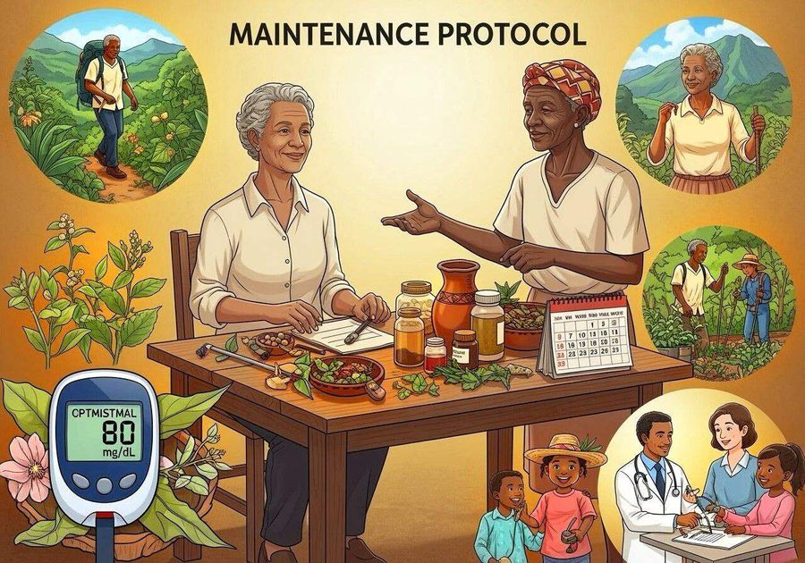 A joyful multi-generation family scene around a table of herbs and preserves, celebrating steady routines